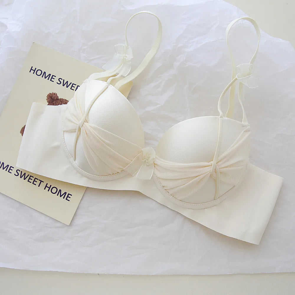 Niche Sweet Style Knotted Bow Teen Bra Set