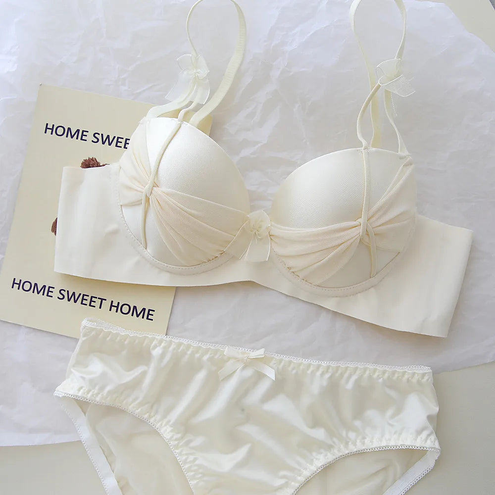 Niche Sweet Style Knotted Bow Teen Bra Set