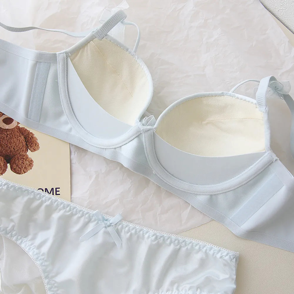 Niche Sweet Style Knotted Bow Teen Bra Set
