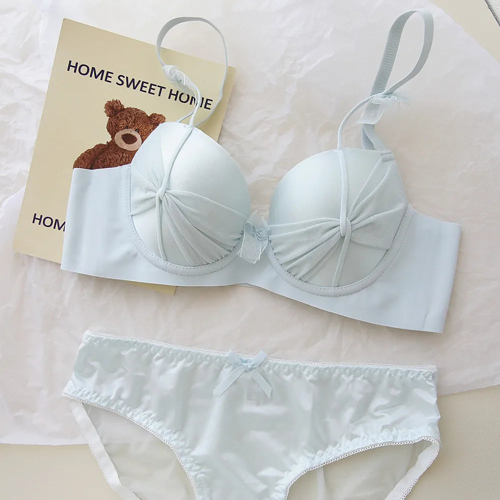 Niche Sweet Style Knotted Bow Teen Bra Set