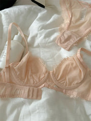 Niche thin lace sexy lingerie breifs suit women large size push up top support bra Set