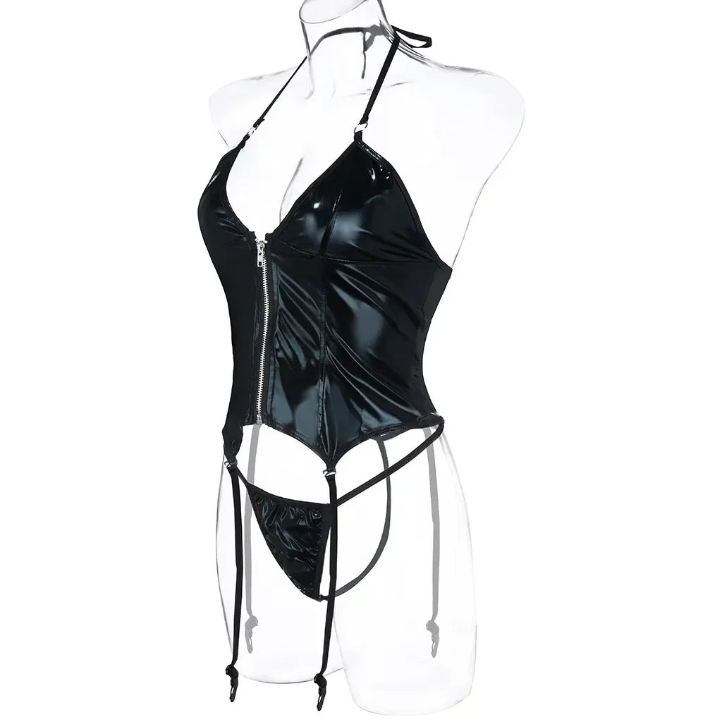 PU Latex Leather Sexy Lingerie Women Erotic Underwear