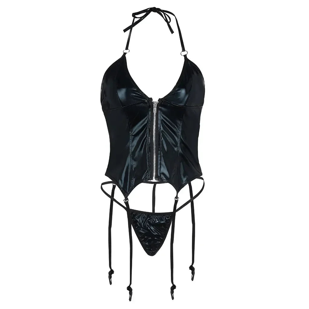 PU Latex Leather Sexy Lingerie Women Erotic Underwear