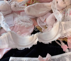 Pink Bow Quarter Cup Plunge Bra Set