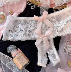 Pink Bow Quarter Cup Plunge Bra Set