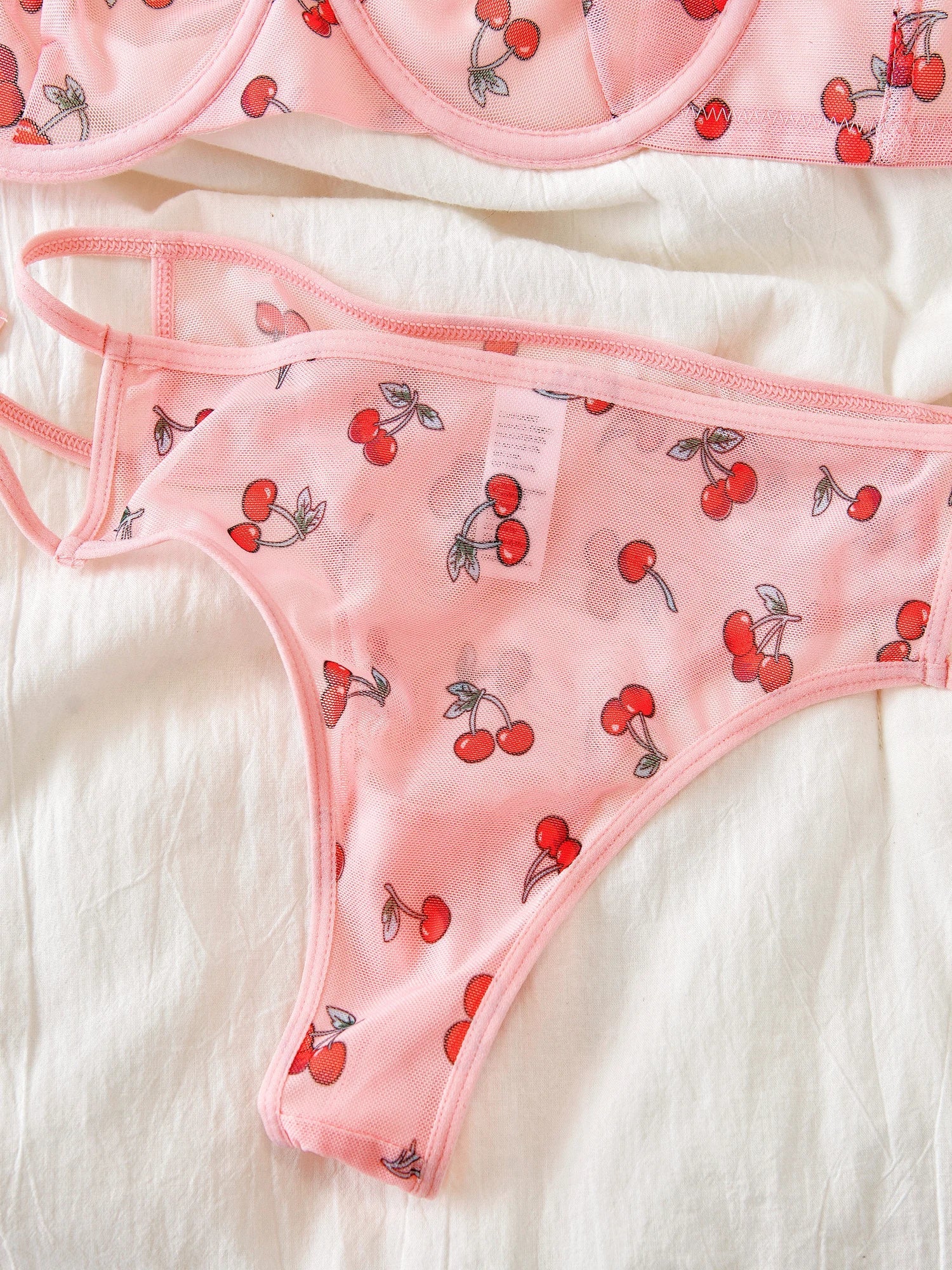 Pink Cherry Lace Bras Set