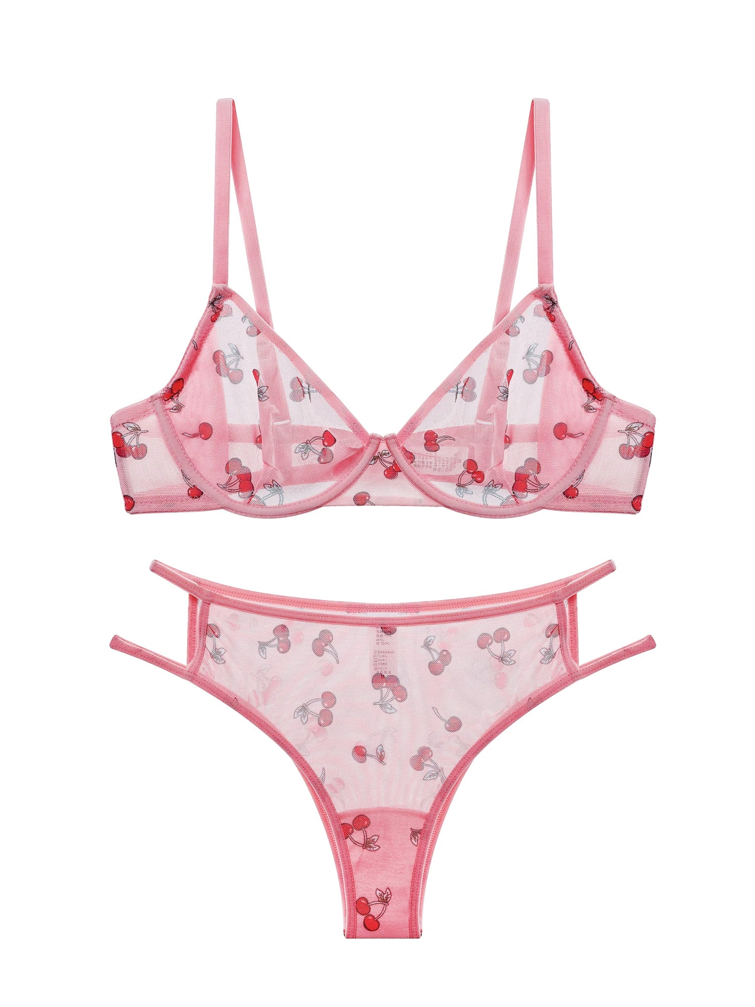 Pink Cherry Lace Bras Set