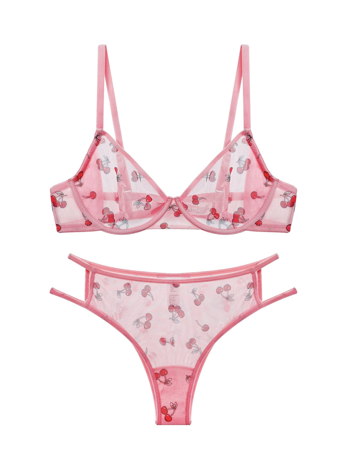 Pink Cherry Lace Bras Set