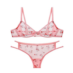 Pink Cherry Lace Bras Set