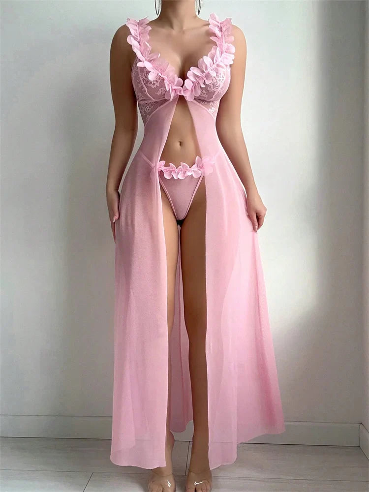 Pink Floral Sexy Lingerie Dress