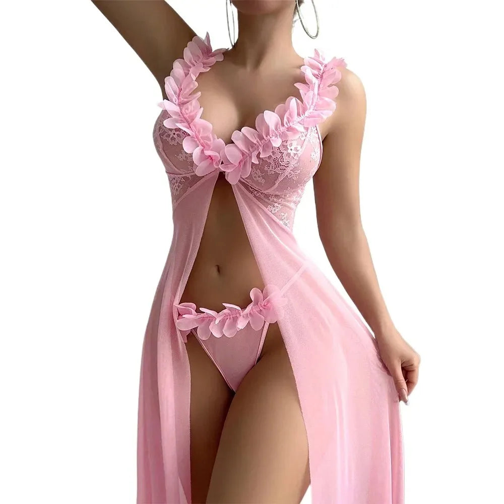 Pink Floral Sexy Lingerie Dress