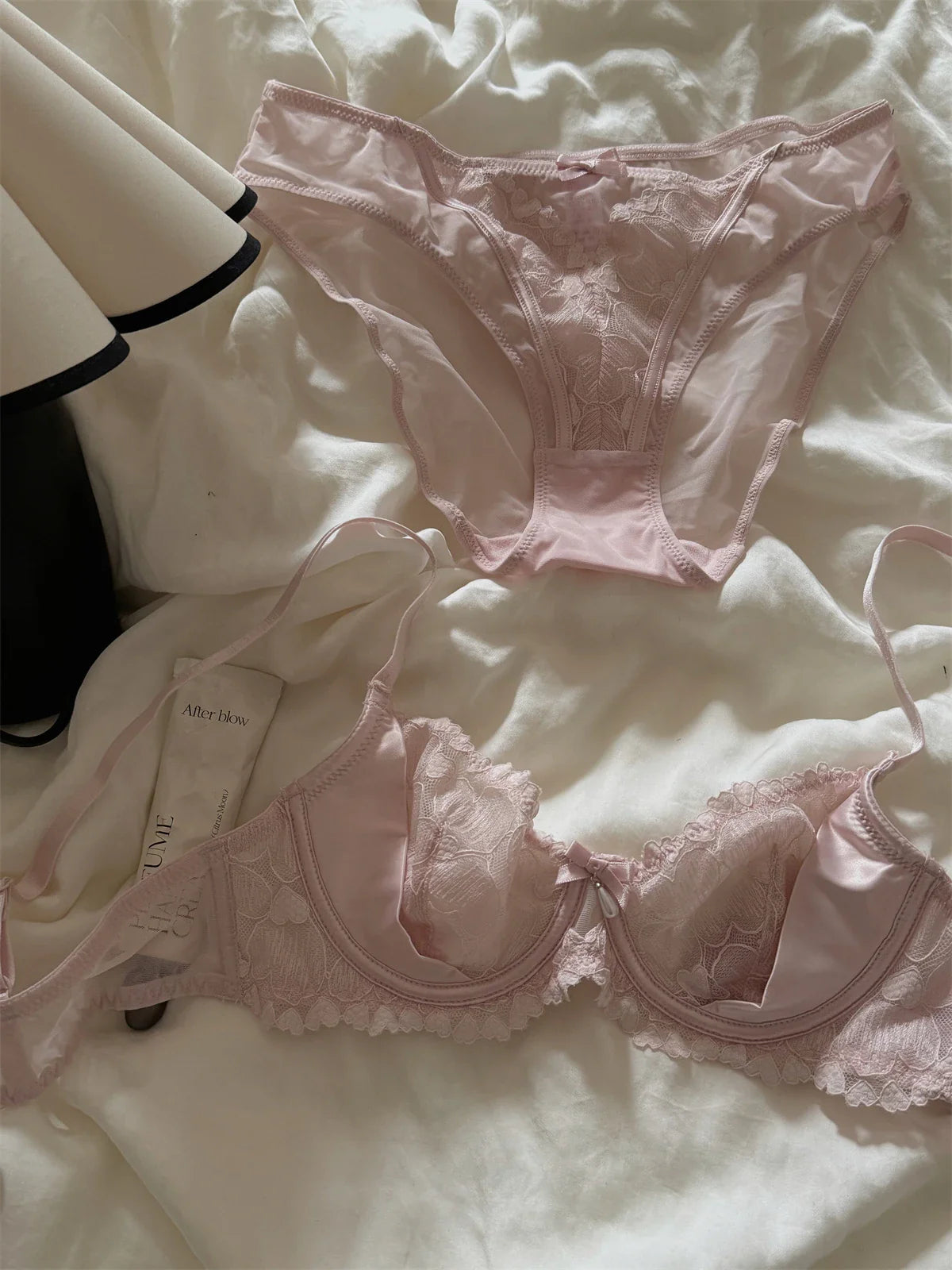 Pink Lingerie Push Up Underwire Bra with Panty Suit Embroidered Lace Thin Large Breasted Underwear