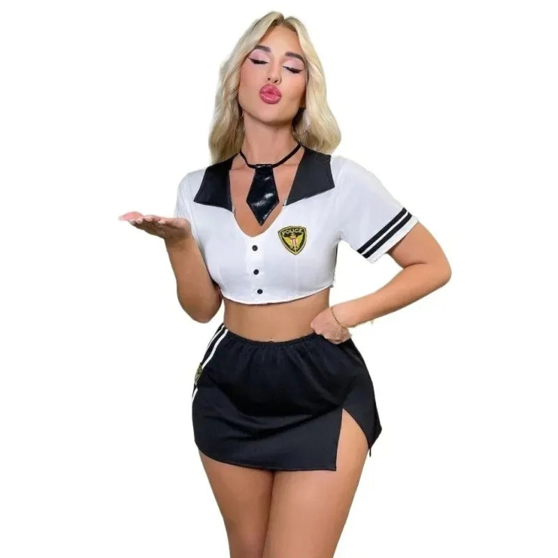 Porn Sexy Flight Attendant Uniform Cosplay Costumes Women Lingerie Tops and Skirt Set