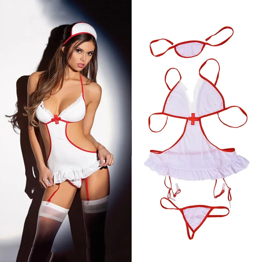 Nurse Uniform Cosplay Costumes Bra with Panties and Headband Exotic Set