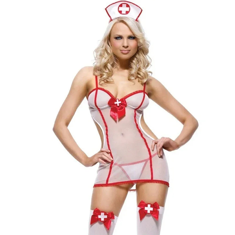 Nurse Uniform Cosplay Costumes Bra with Panties and Headband Exotic Set