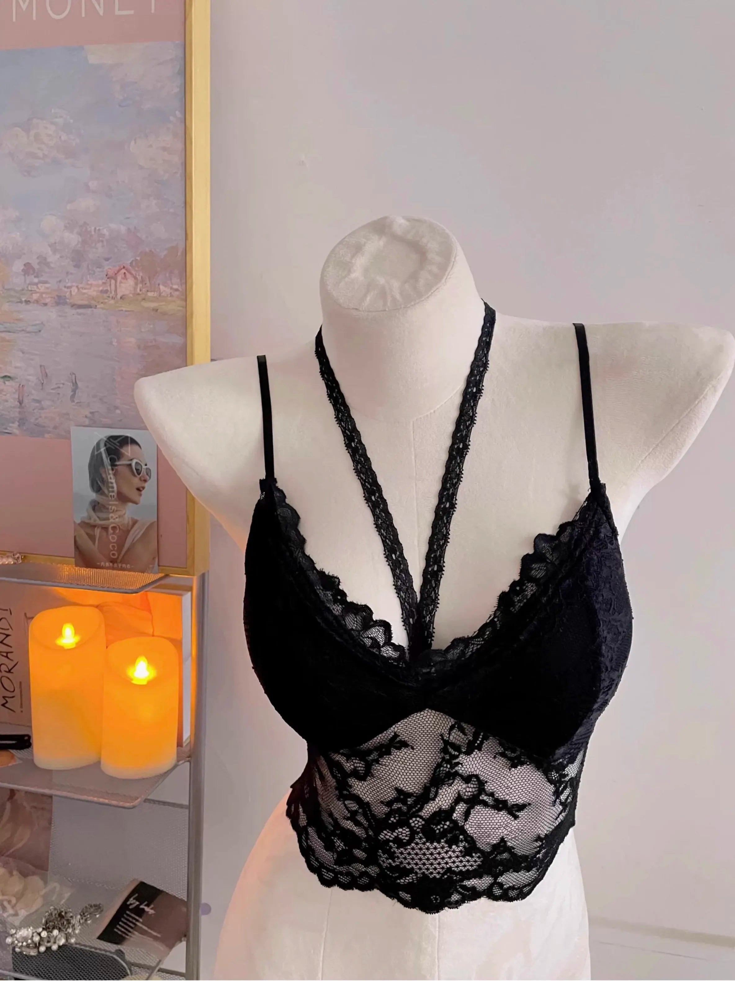 Pure Y2K Allure Sexy Lace Halter Camisole