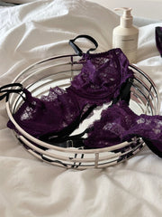 Purple romantic lingerie sexy gathered thin lace women Underwear