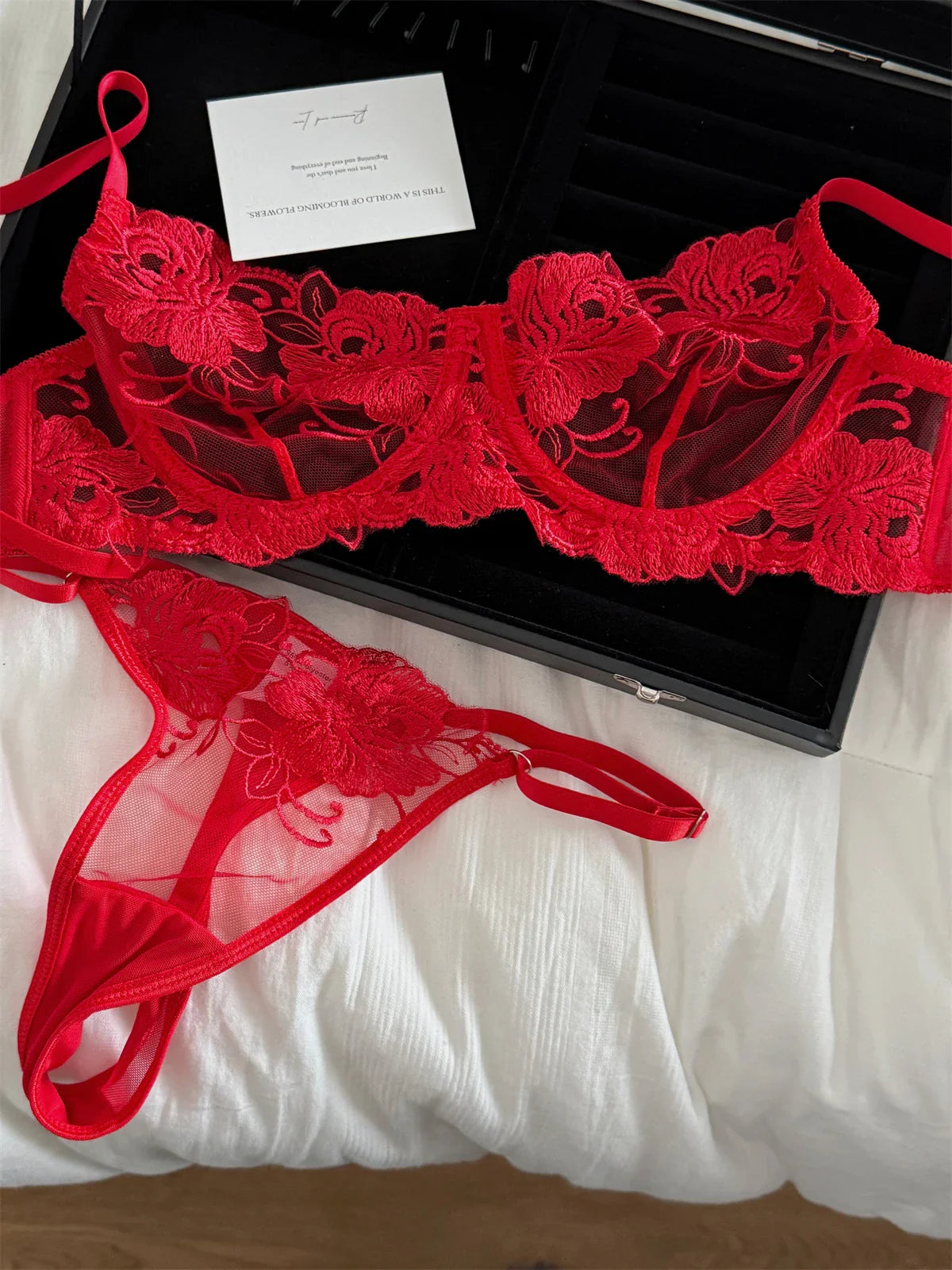 Red bra female lace embroidered flowers Underwear
