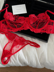 Red bra female lace embroidered flowers Underwear