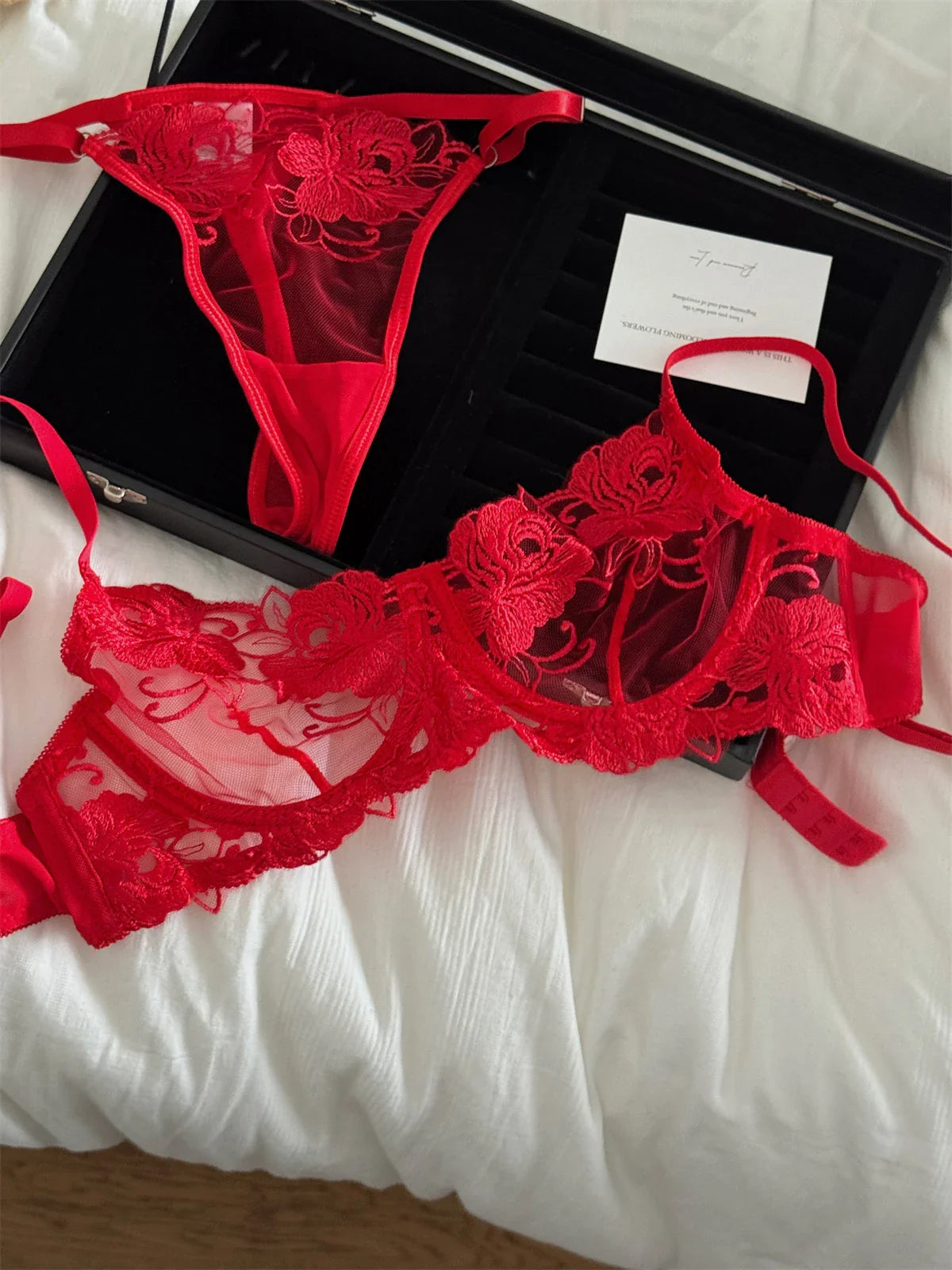 Red bra female lace embroidered flowers Underwear
