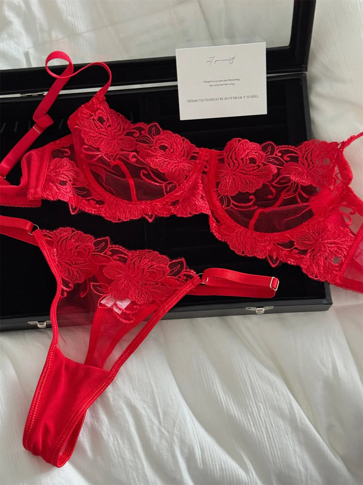 Red bra female lace embroidered flowers Underwear