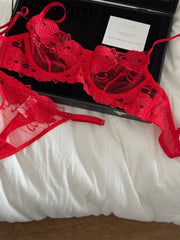 Red bra female lace embroidered flowers Underwear