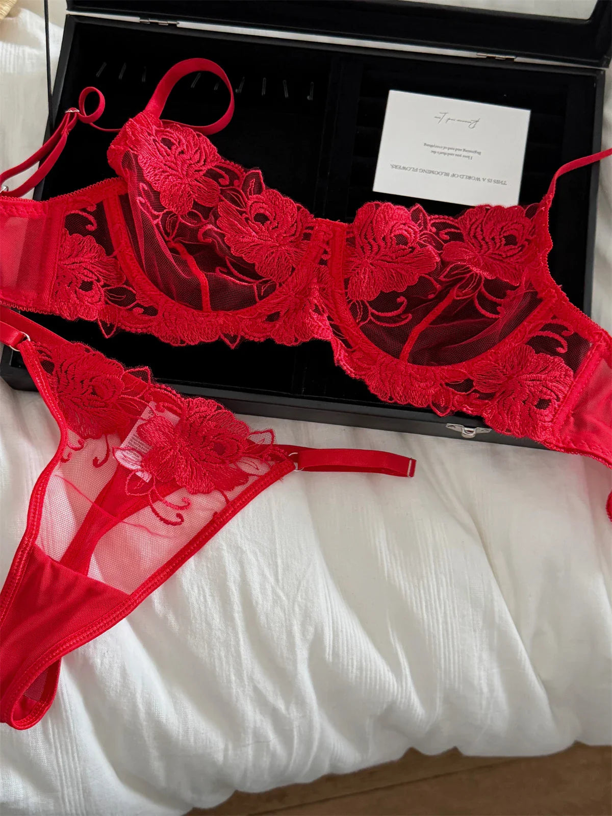 Red bra female lace embroidered flowers Underwear