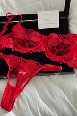 Red bra female lace embroidered flowers Underwear