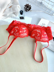 Removable double straps sexy lace gathered soft steel ring bra