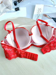 Removable double straps sexy lace gathered soft steel ring bra