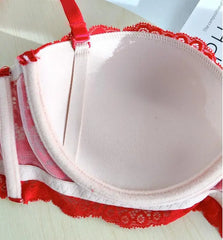 Removable double straps sexy lace gathered soft steel ring bra