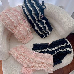 Retro Cake-Style Lingerie with Panties Ruffled Lace Sweet & Sexy Cute Bra-Free Underwear