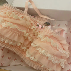 Retro Cake-Style Lingerie with Panties Ruffled Lace Sweet & Sexy Cute Bra-Free Underwear