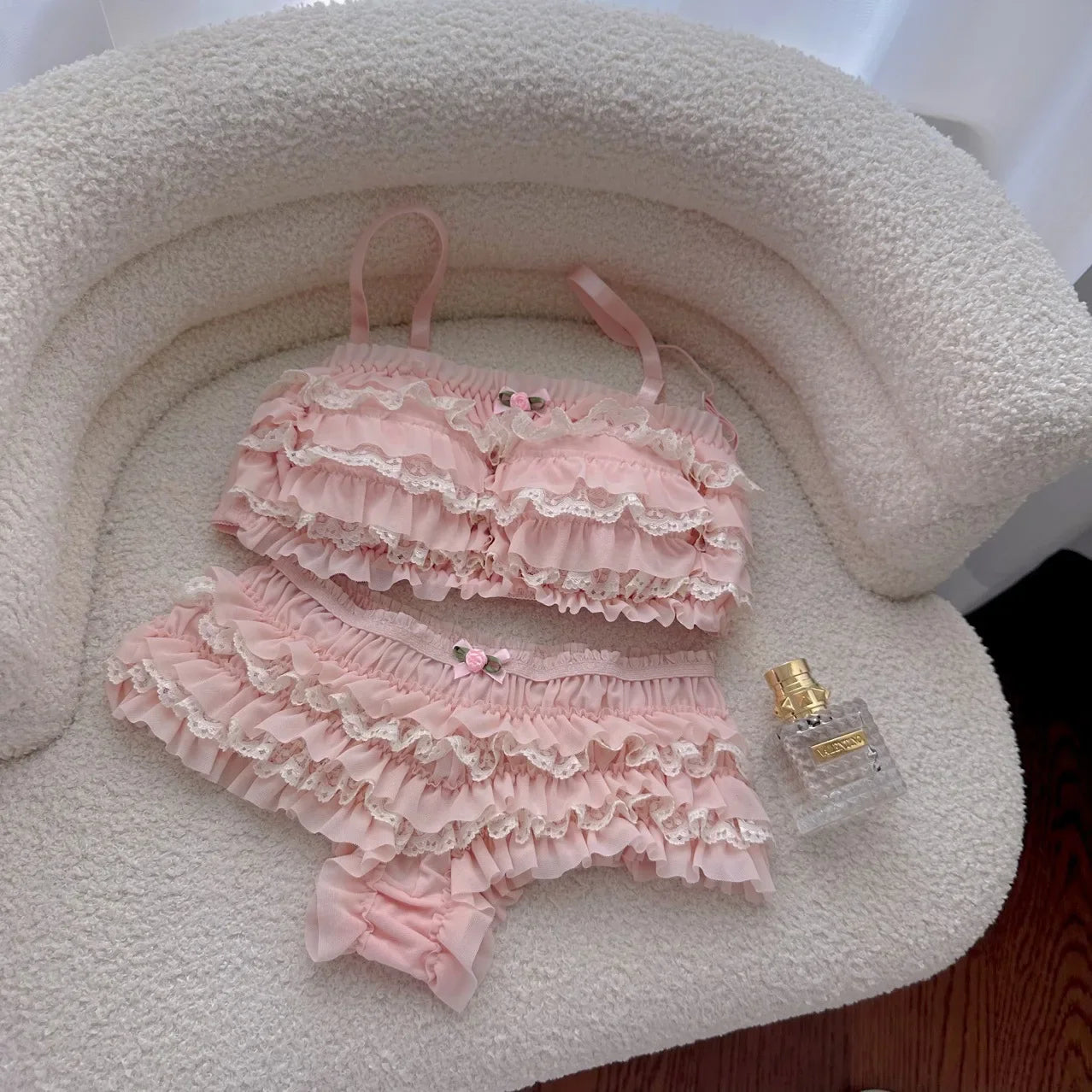 Retro Cake-Style Lingerie with Panties Ruffled Lace Sweet & Sexy Cute Bra-Free Underwear