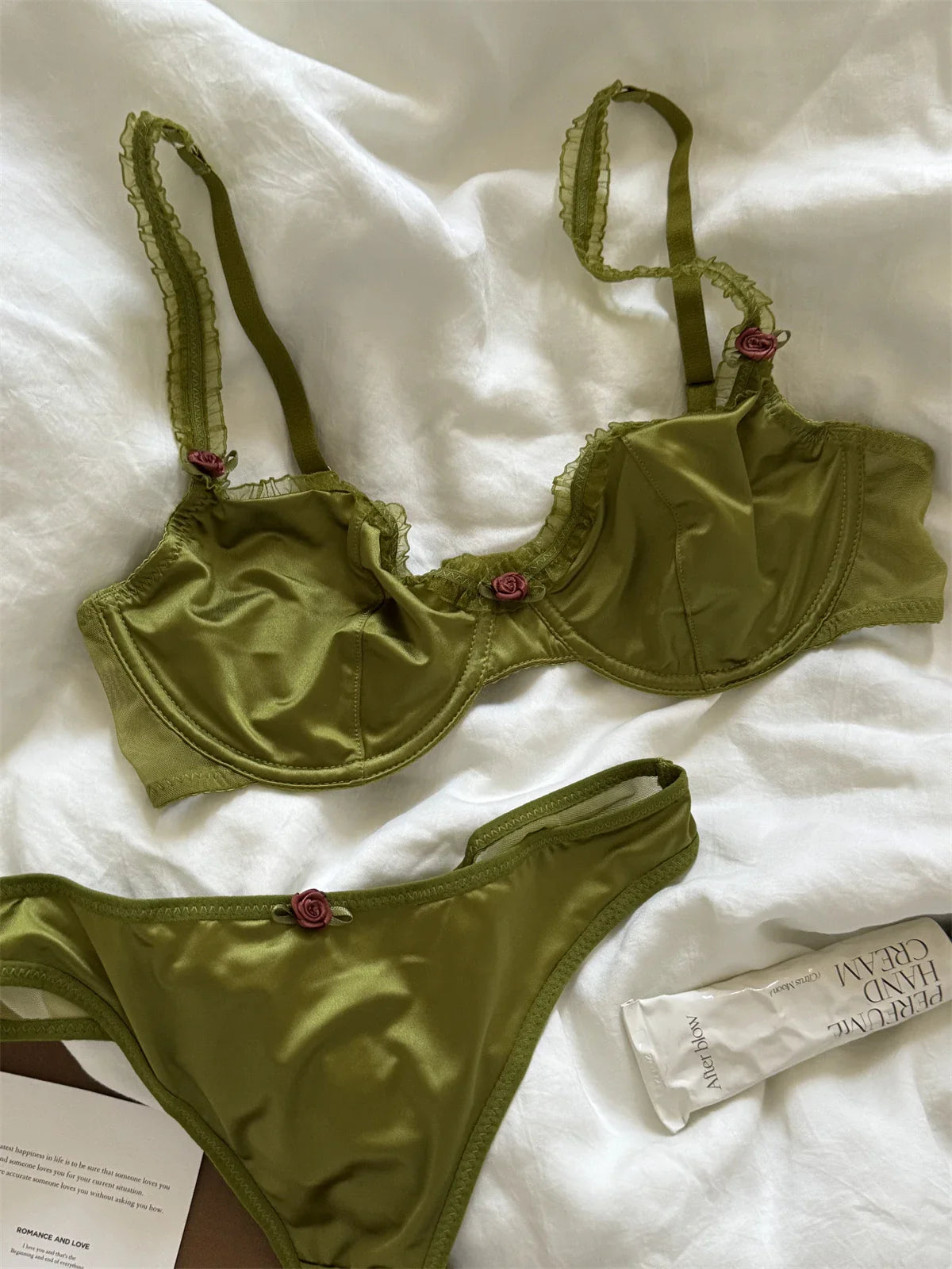 Retro Green Court Silk Floral Lingerie Set