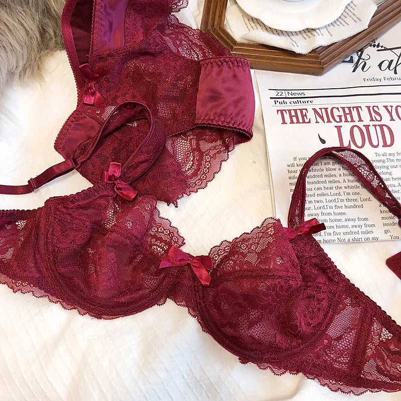 Romantic ultra-thin underwire lingerie lace sexy transparent gathering big breasts bra Underwear