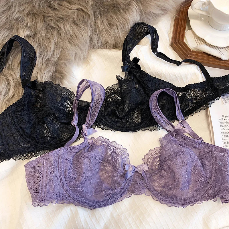 Romantic ultra-thin underwire lingerie lace sexy transparent gathering big breasts bra Underwear