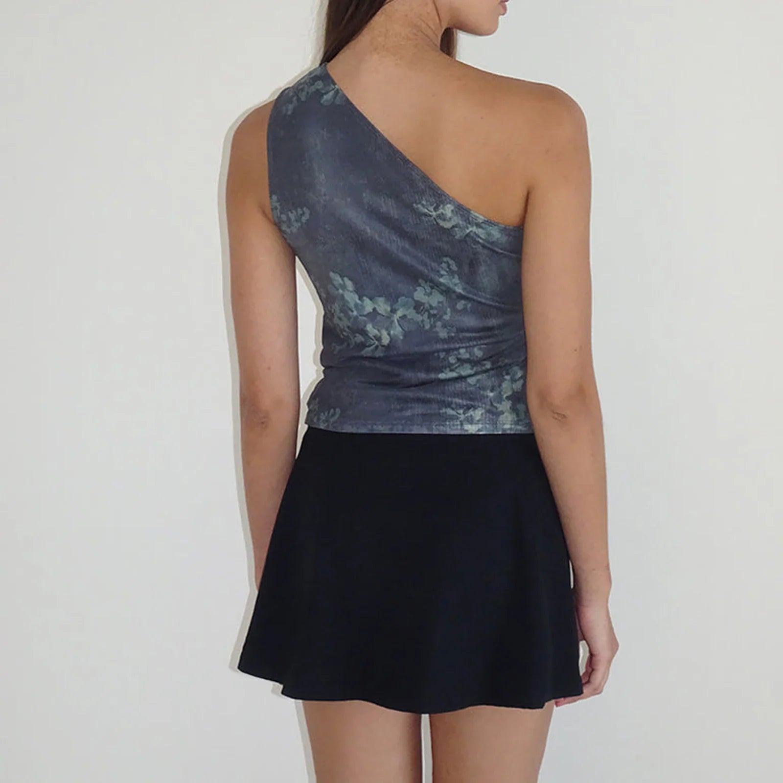 Combhasaki Y2K Vintage Tank Tops Sleeveless Ruched One Shoulder Flower Print Slim Fit Vest