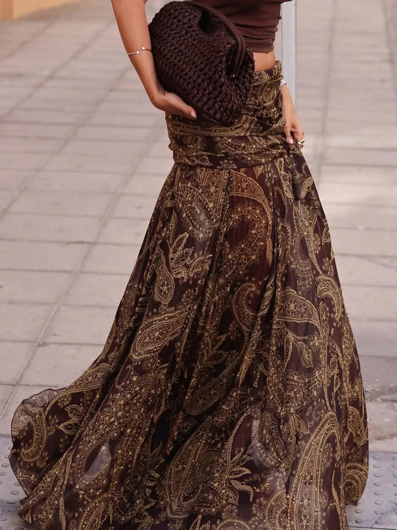 SUCHCUTE Brown vintage Print Low-Waist Skirts