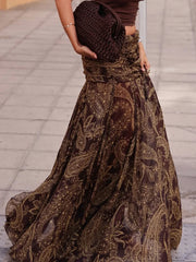 SUCHCUTE Brown vintage Print Low-Waist Skirts