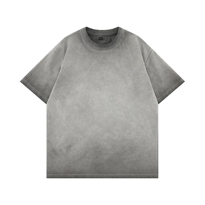 Mens Gradient Washed Loose Crew Neck Tee Streetwear Vintage Distressed Oversized Tshirt man Casual Trendy Basic Top