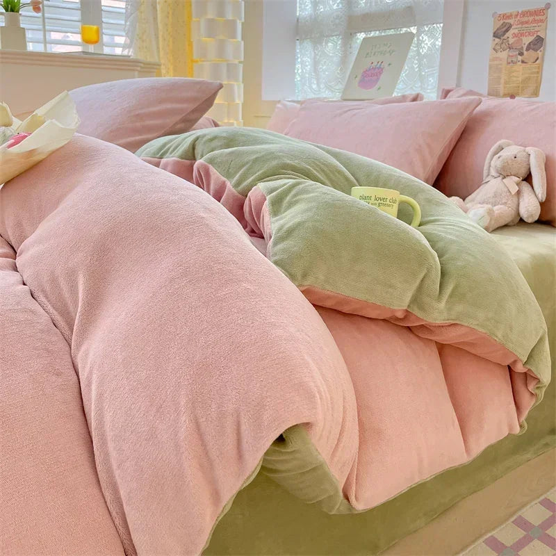 Simple Milk Fleece Warm Duvet Cover Set 220x240 Soft Fluffy Queen Bedding Set Plush Warmth Blanket Cover Sets Cozy