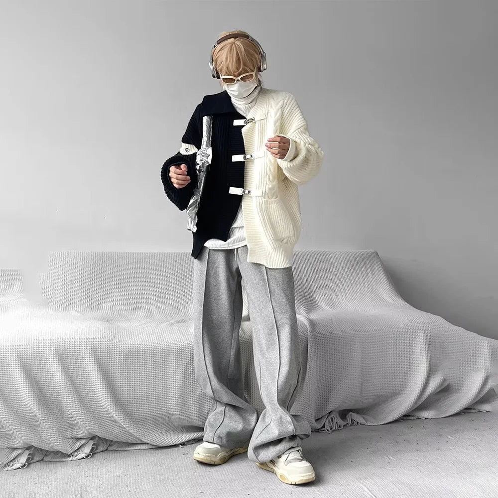 Sweater Y2k Splicing Button Knitted Jacket Niche Streetwear Soft Knitwear Personality Youthful Casuals Clothing
