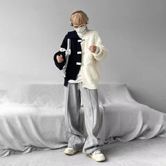 Sweater Y2k Splicing Button Knitted Jacket Niche Streetwear Soft Knitwear Personality Youthful Casuals Clothing