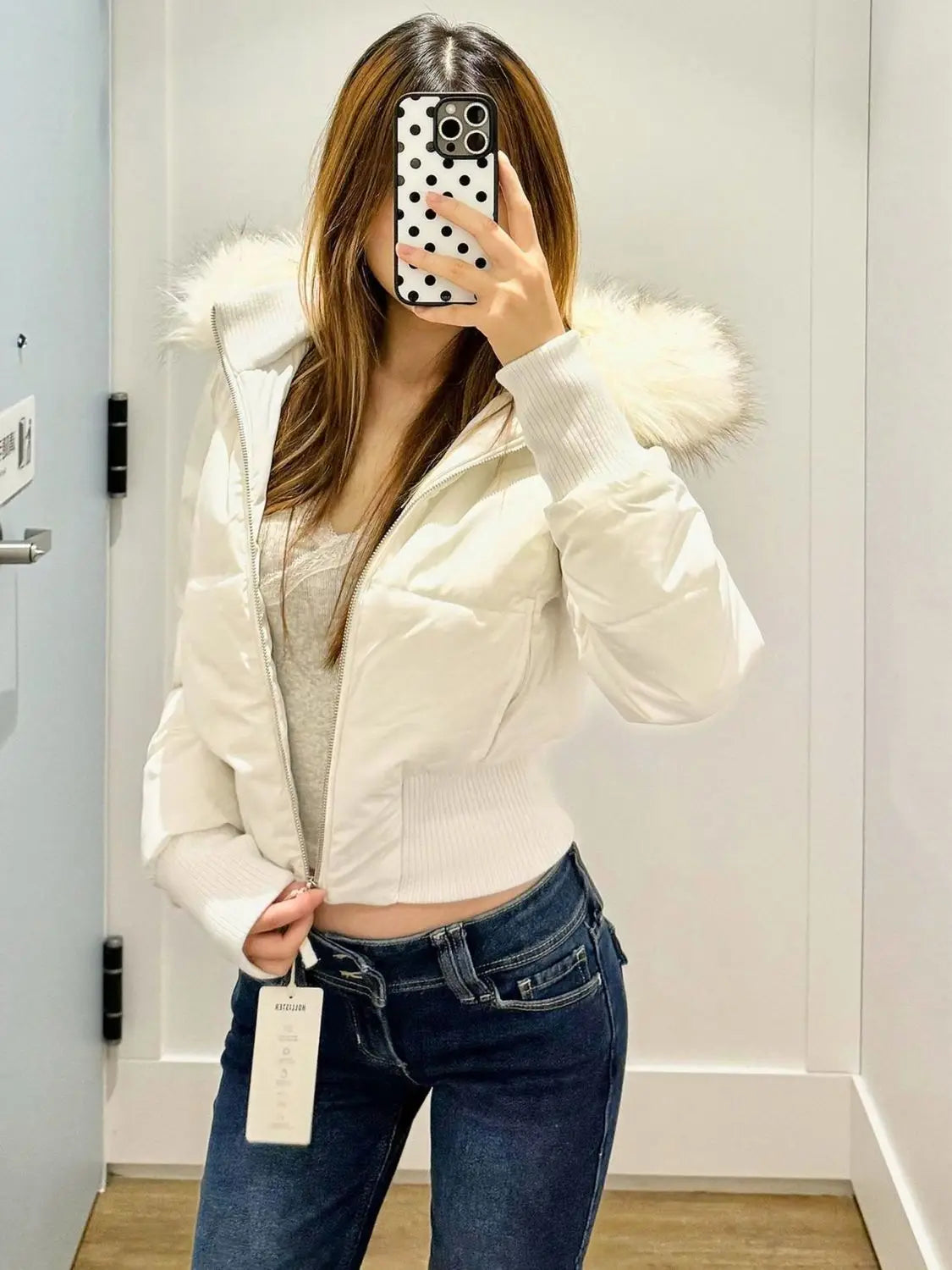 American Retro Pink Fur Collar Hooded Short Cotton Coat High Street Fur Collar Hooded Cotton Coat Jacket Women