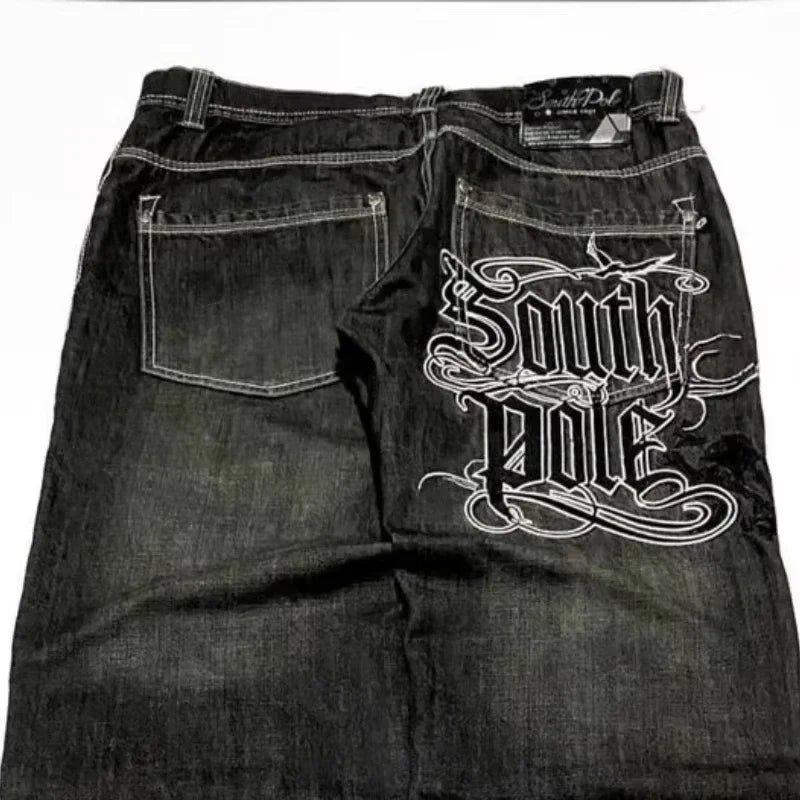 American Y2K Street Trend Letter Embroidered Loose Jeans Harajuku Hip Hop Oversized Wide-leg Pants Unisex Mopping Jeans