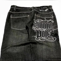 American Y2K Street Trend Letter Embroidered Loose Jeans Harajuku Hip Hop Oversized Wide-leg Pants Unisex Mopping Jeans