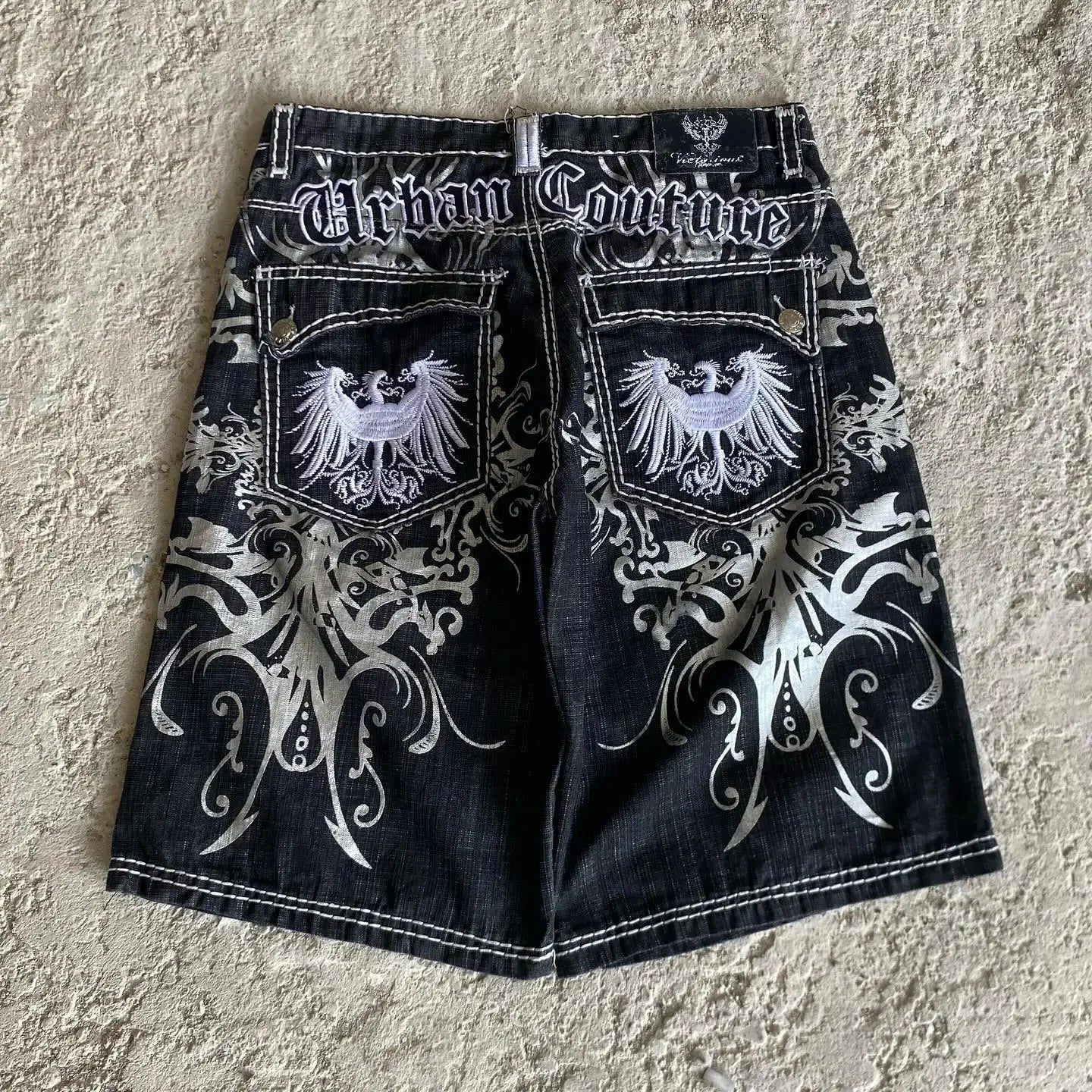 Streetwear American Denim Shortss Hip Hop Embroidery Printed Loose Shorts Gothic Retro Casual Basketball Shorts