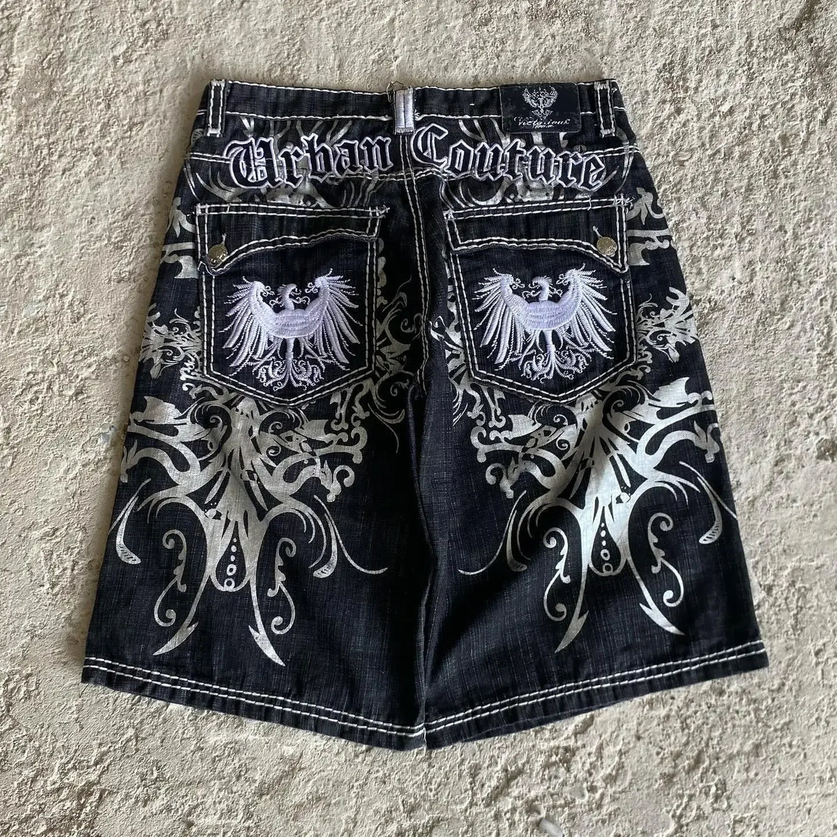 Streetwear American Denim Shortss Hip Hop Embroidery Printed Loose Shorts Gothic Retro Casual Basketball Shorts