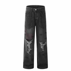 American Retro Ripped Wide-leg Jeans